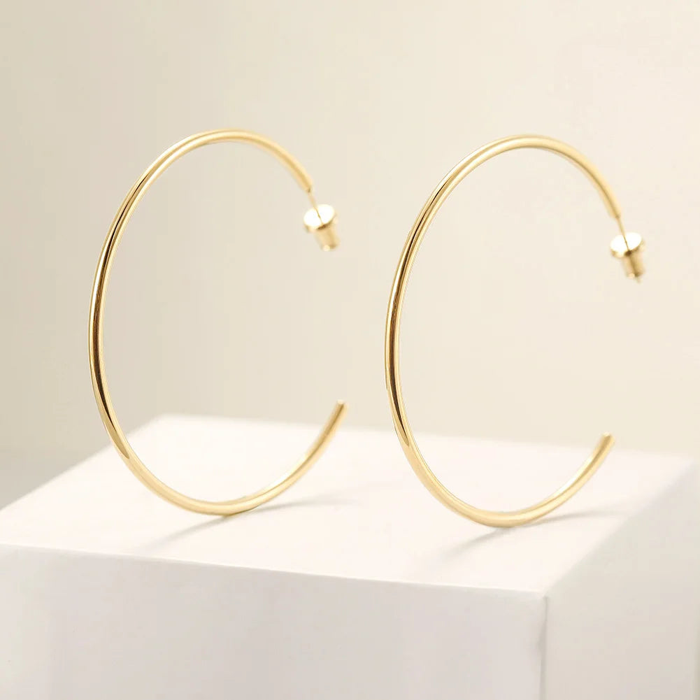 14k Gold 316L Stainless Steel 2" Classic Large Hoop Earrings