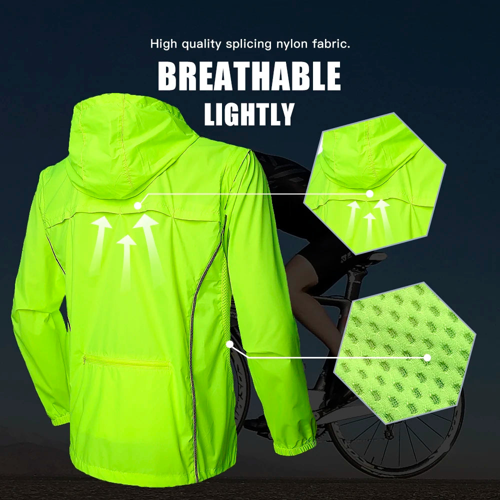 Queshark Convertible Sleeves Cycling Jacket Men Windbreaker,Detachable to vest,Water-Repellent MTB Road Bike Reflective Coat