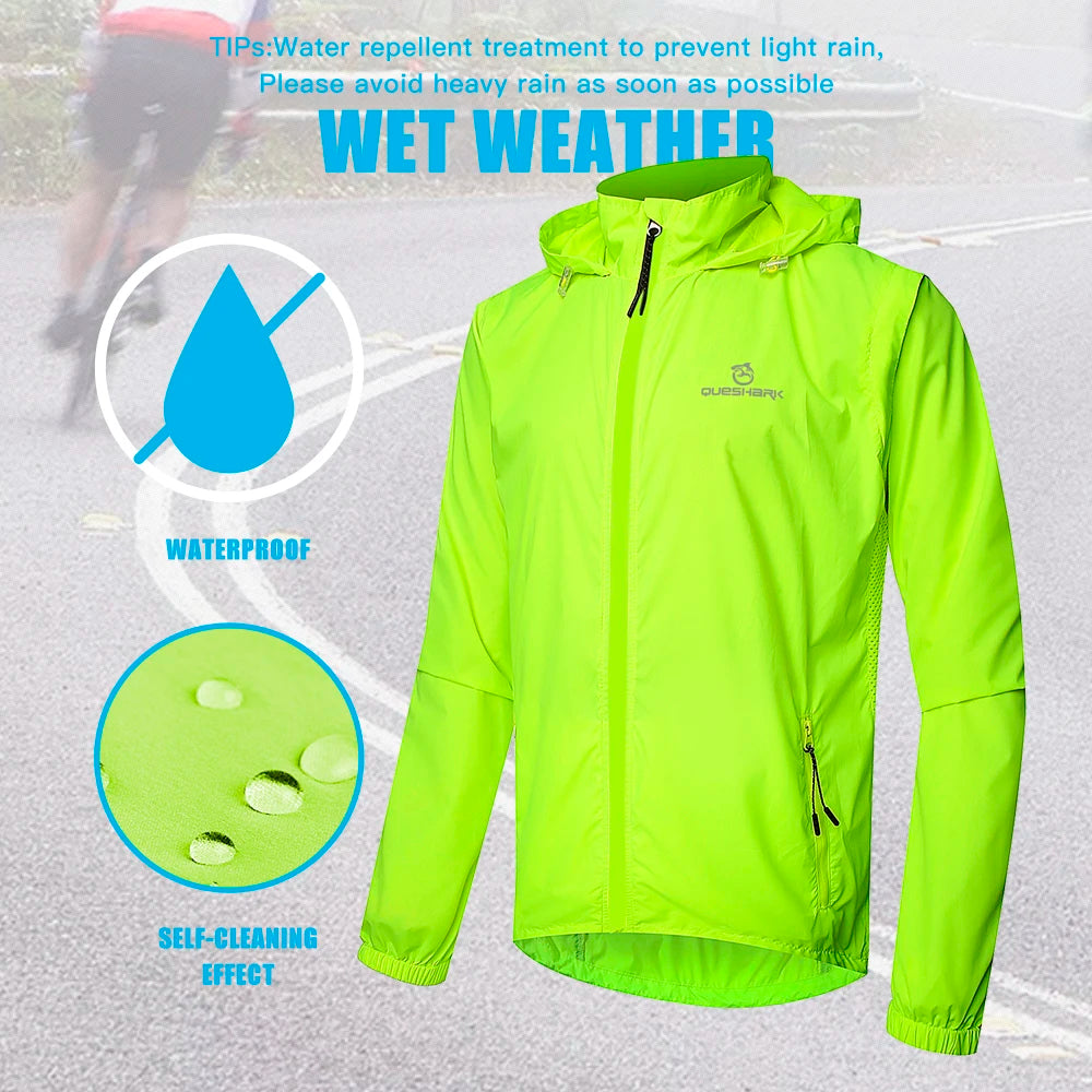Queshark Convertible Sleeves Cycling Jacket Men Windbreaker,Detachable to vest,Water-Repellent MTB Road Bike Reflective Coat