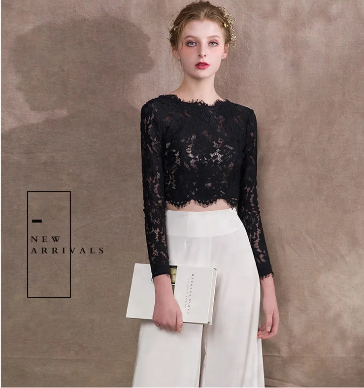 2024 Lady Jumpsuit Dresses Black Lace  Evening Dress Pants Two Piece Long Sleeve Jumpsuit Dresses