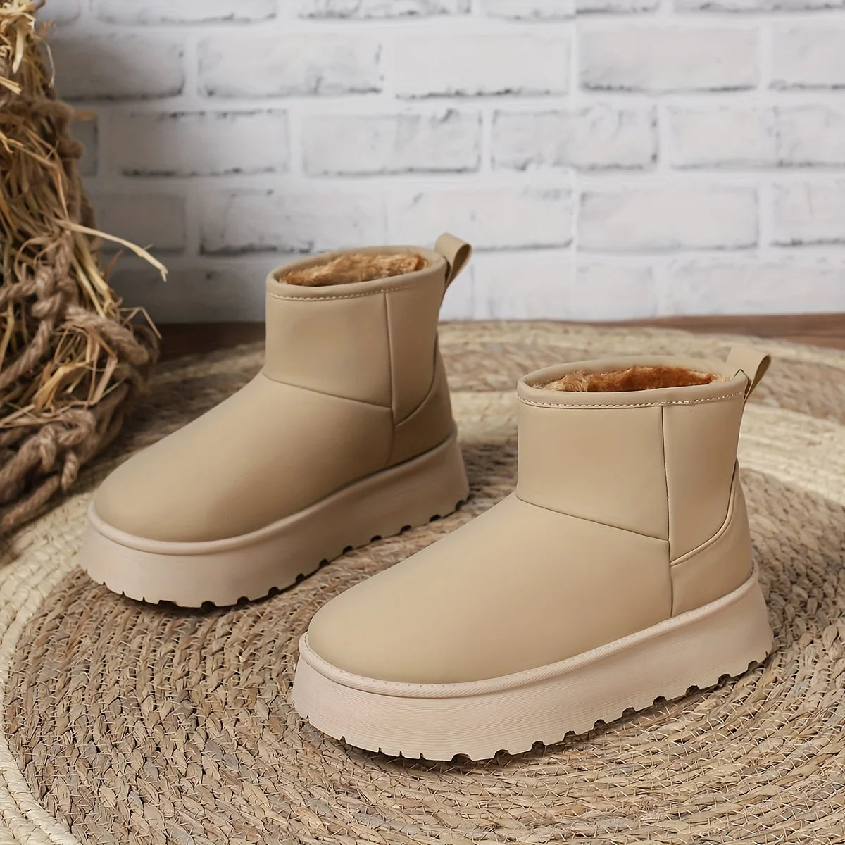 2025 Autumn and Winter New Style Warm and Cold-proof Plus Velvet Snow Boots Solid Color Boots Heightened Thick Sole Ankle Boots