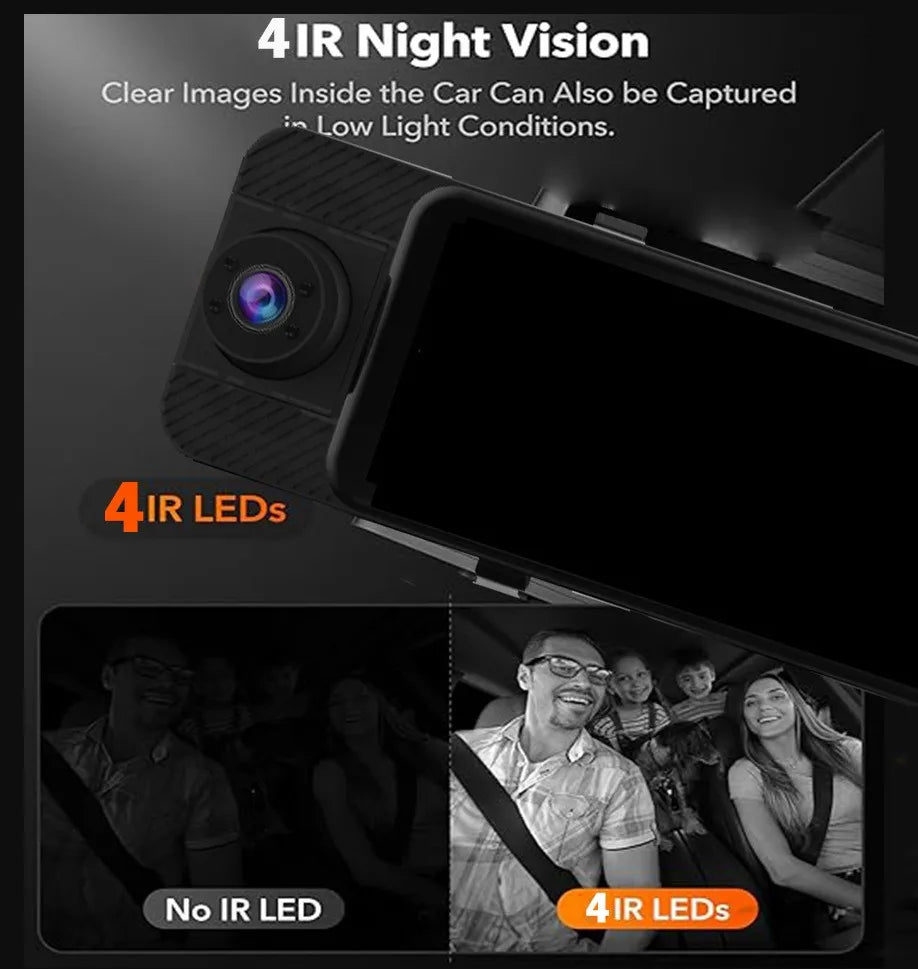 12Inch 3 CHs Triple Way Front Rear and Right 2.5K Rearview Mirror Dash Cam with GPS Carplay & Android Auto WIFI Phone APP