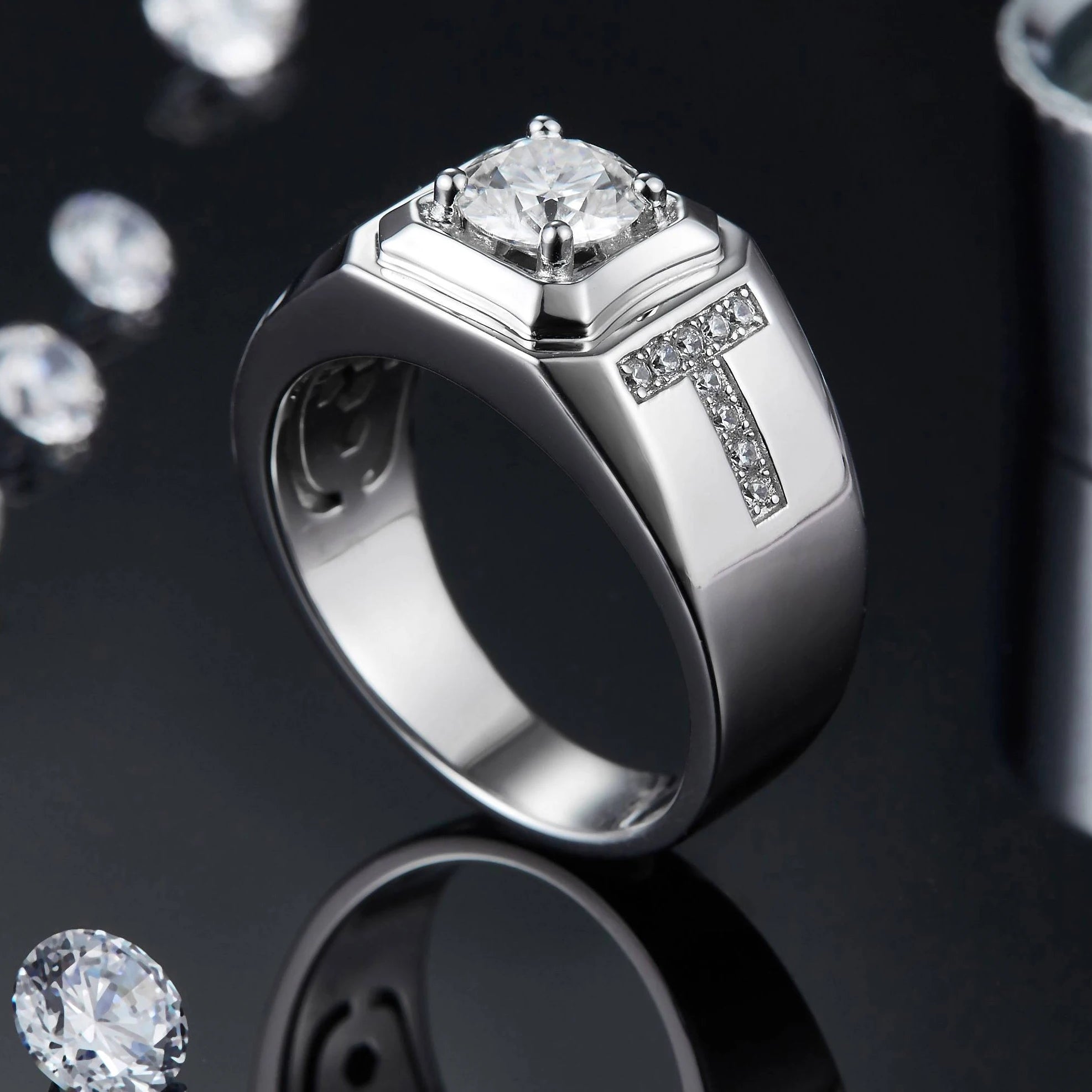 SGARIT Dropshipping 1ct Moissanite Diamond Ring Jewellery White Gold Plated 925 Sterling Silver Jewelry Finger Ring for Men