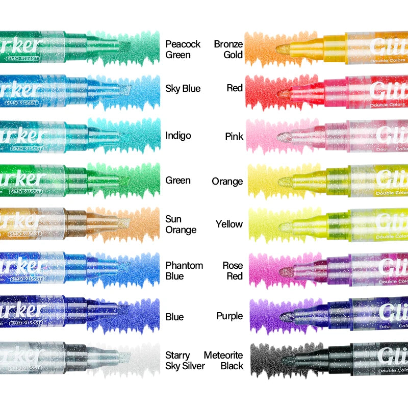 1-5mm Glitter Marker Wholesale Dual Tip Pens Glitter Colors Metallic Shimmer Marker for Kids DIY Making Christmas Cards