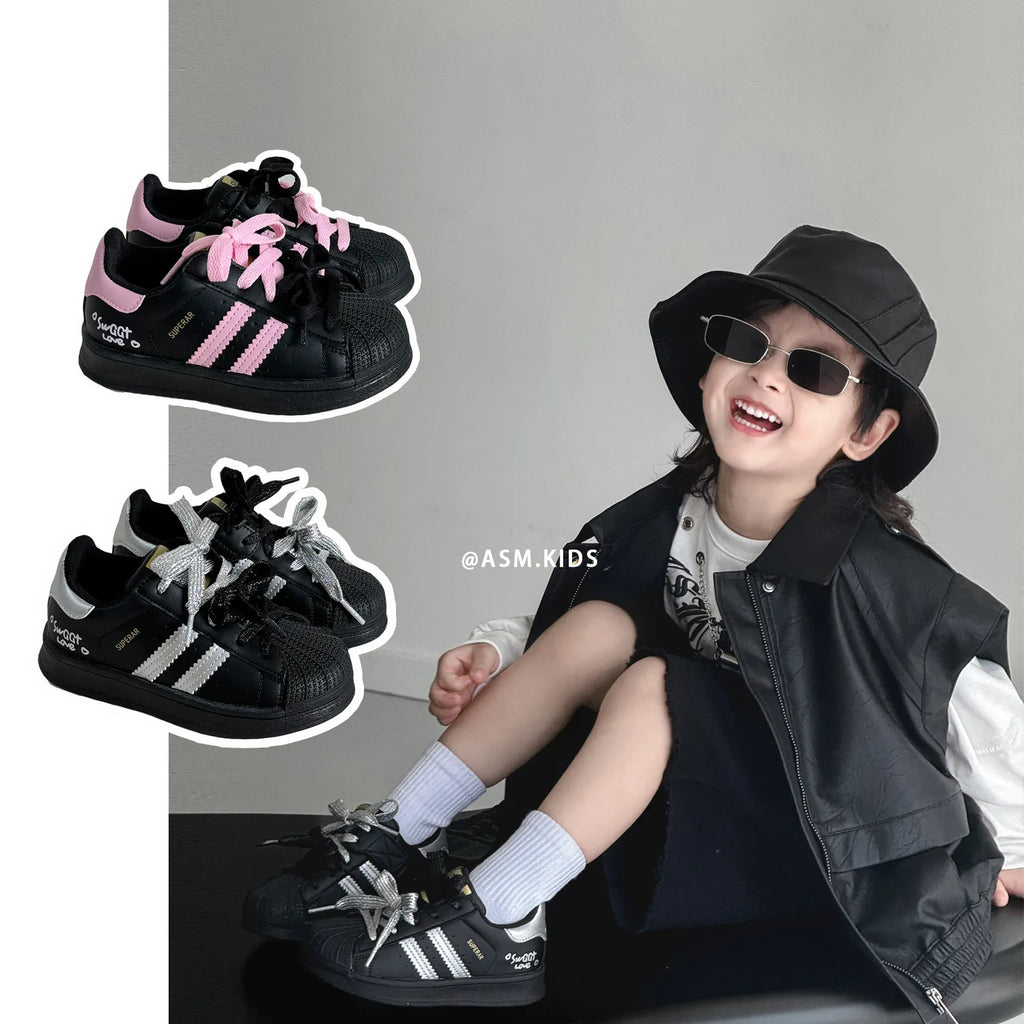 2024 Autumn New Children's Board Shoes Boys and Girls Colourful Lace tide Shoes Casual Shoes Students Shell Head Sports