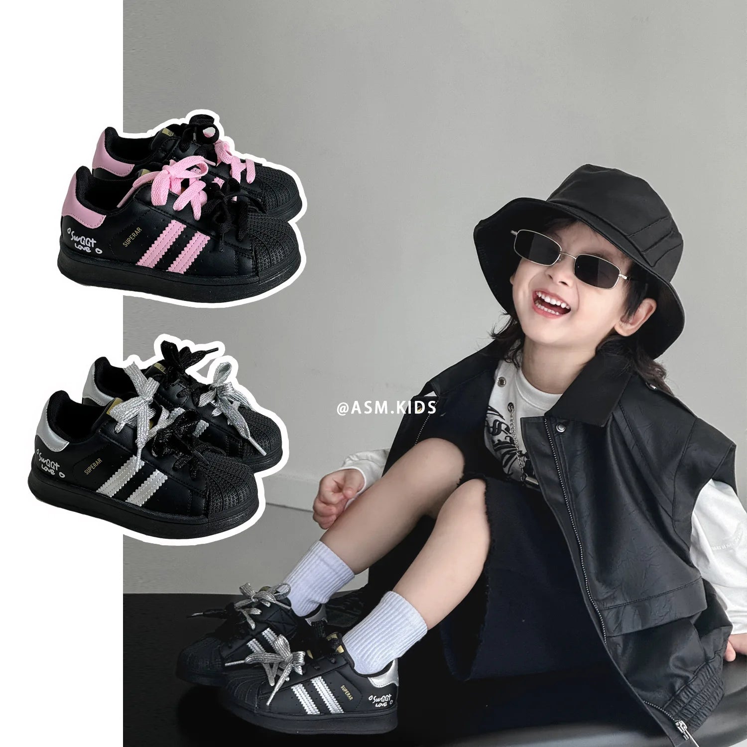 2024 Autumn New Children's Board Shoes Boys and Girls Colourful Lace tide Shoes Casual Shoes Students Shell Head Sports
