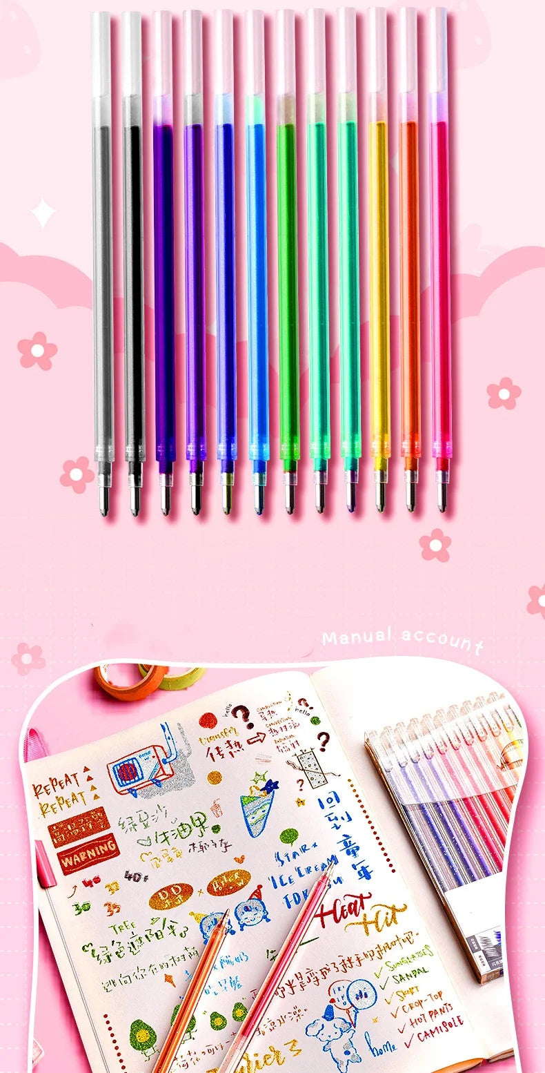 1.0MM Ins Simple 12 Colors Colorful Fluorescent Glitter Gel Ink Pen Set