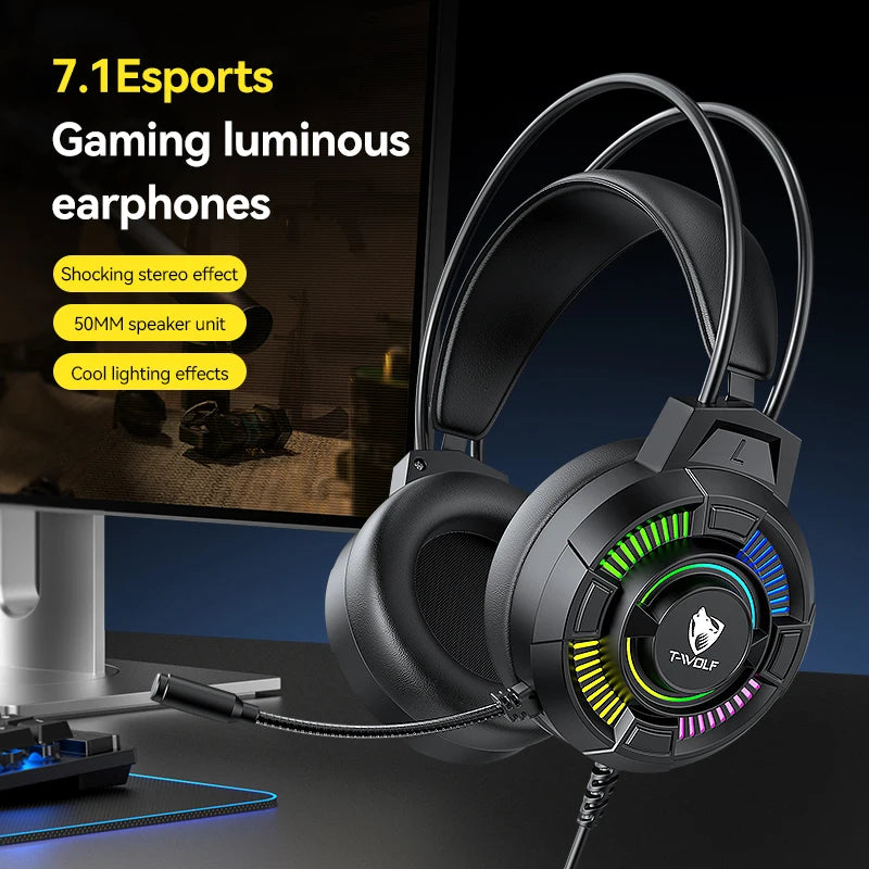 7.1 USB Gaming Headset Bass Stereo Over-head Earphone Pc Laptop Microphone Wired Headset Earphone and Headphone for Computer PC