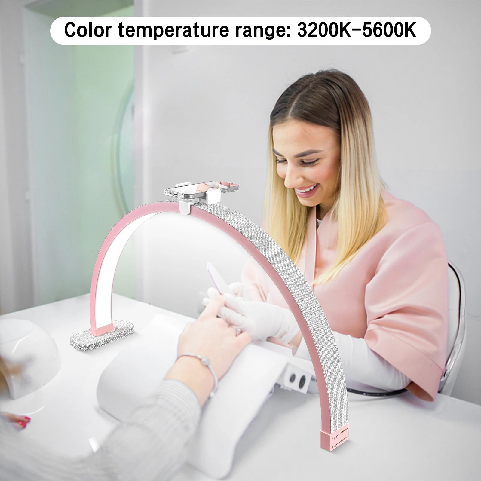 Golden Crystal Table Lamp High Quality 30inch Led Half Moon UV Nail Lamp With Phone Holder Desktop Arch Nail Lamp for Beauty