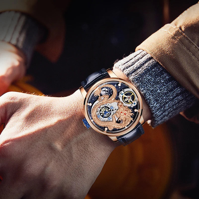 100% High-quality Men's Mechanical Watch with Stainless Steel Curved Surface  3D Automatic Waterproof Custom Watch Set with logo