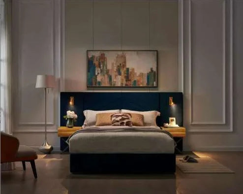 Queen Size Velvet Upholstered Platform Bed with Wingback Headboard Vertical Channel Tufting Living Room/Bedroom Furniture