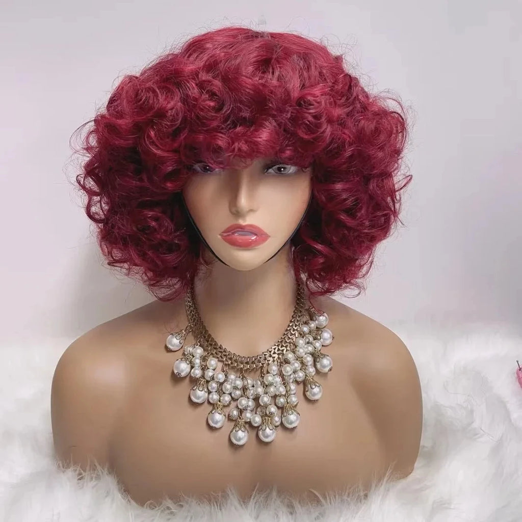 RG1510  Free Part Natural Hairstyles Machine Wig With No Lace 100% Virgin Human Hair Short Bangs Loose Wigs for Black Women