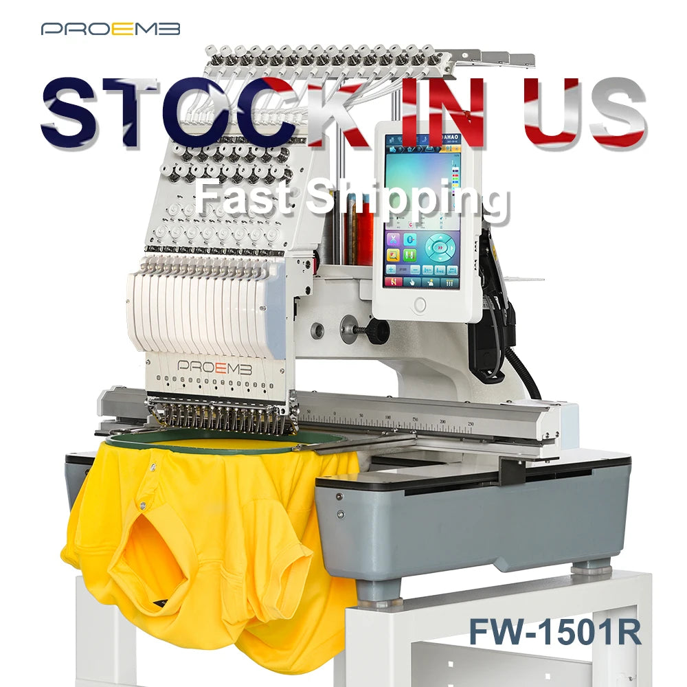 PROEMB FW-1501R Stock in US Home Use Single Head Latest Automatic Computer Cap 3D Computerized Patch Embroidery Machine