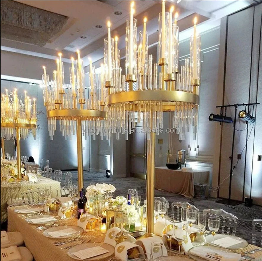 Golden Tall Wedding Party Table Candle Sticks