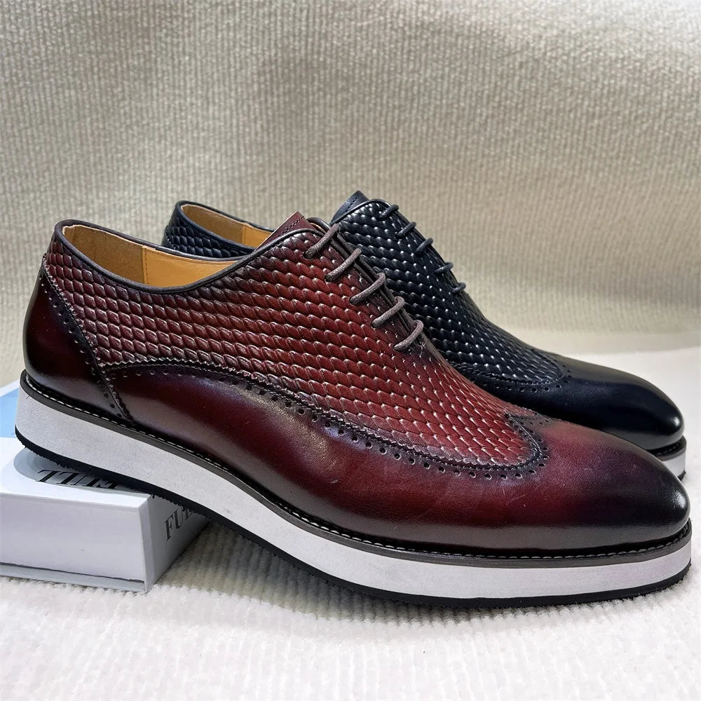 High Quality Men's Casual Business Shoes Custom Handmade Printing Genuine Leather Oxford Lace-up Banquet Dress Shoes