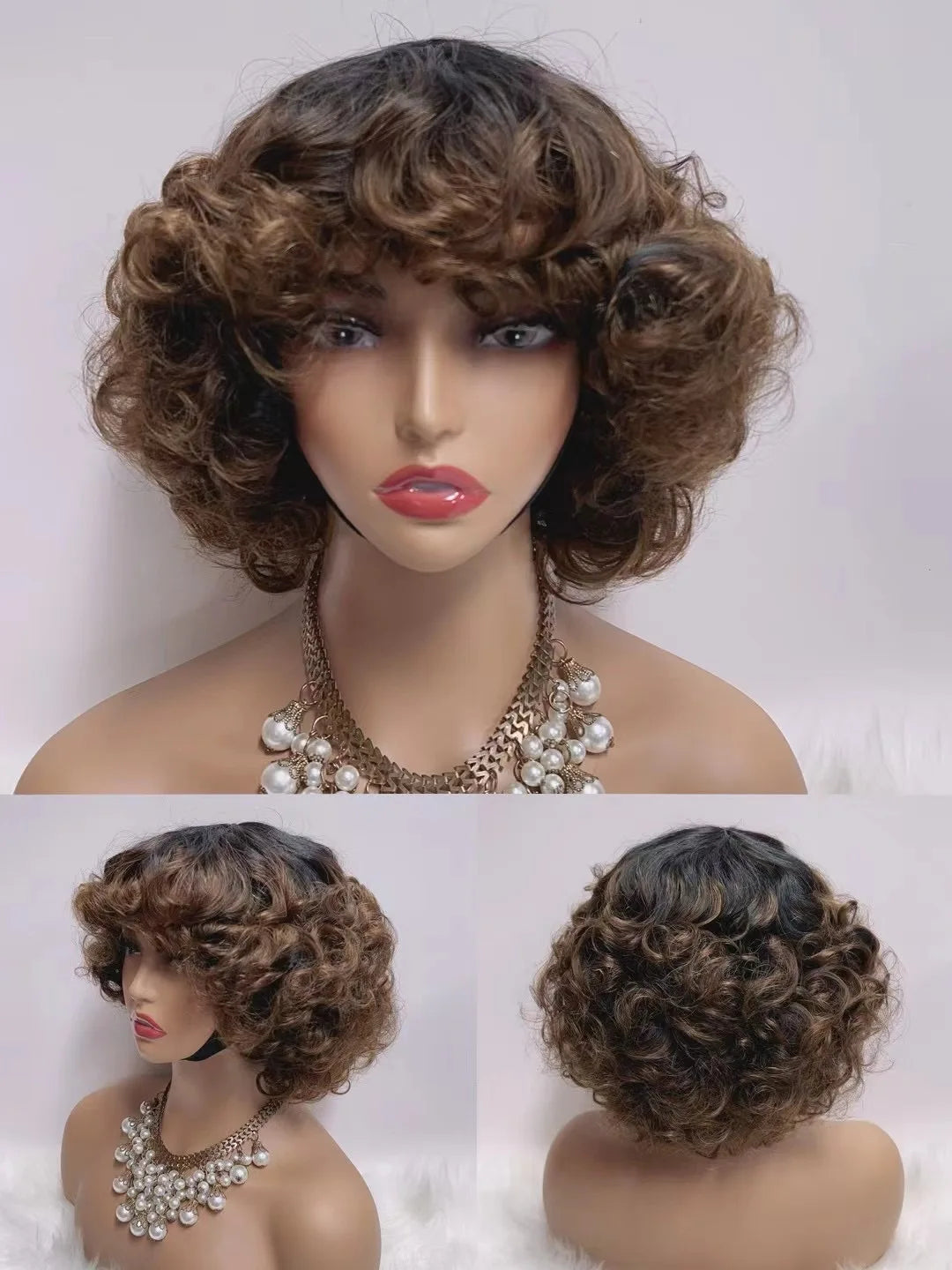 RG1510  Free Part Natural Hairstyles Machine Wig With No Lace 100% Virgin Human Hair Short Bangs Loose Wigs for Black Women