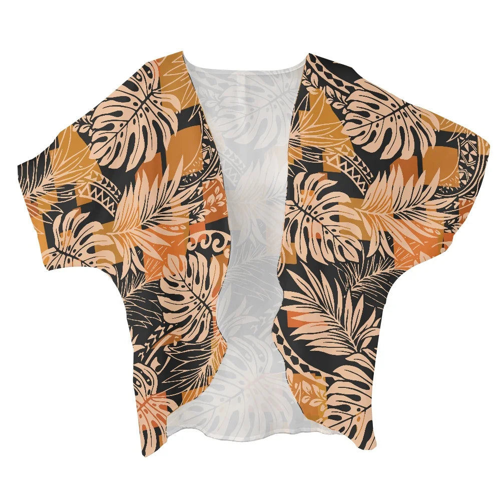 2022 New Arrivals Hawaii Polynesian Tribal Design Chiffon Cardigan Cloak Women's Casual Short Kimono Cardigan Coat Dropshipping