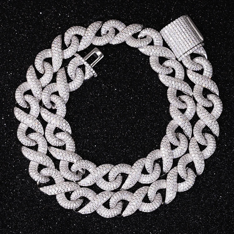 13mm Infinite Cuban Link Chain S925 Silver White Gold Plated Vvs Moissanite Cuban Necklace Infinity Rapper Hiphop Jewelry