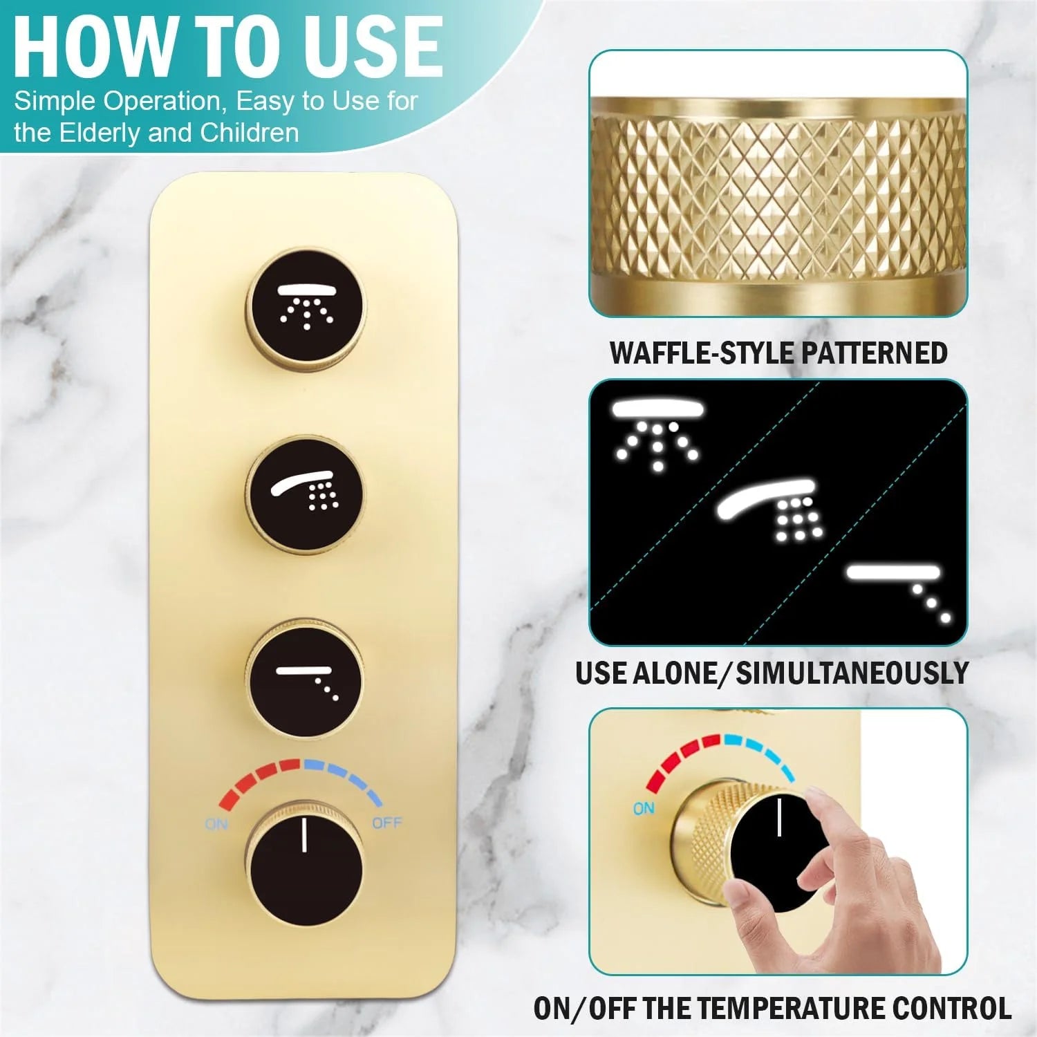 Upgrade 10 Rainfall Head 4PC On-Off Switch Body Glowing Icon Diverter Valve All-Jets Shower System One Handheld Brushed Faucet