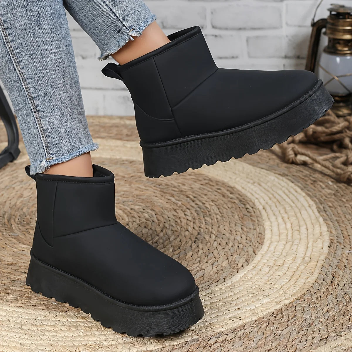 2025 Autumn and Winter New Style Warm and Cold-proof Plus Velvet Snow Boots Solid Color Boots Heightened Thick Sole Ankle Boots