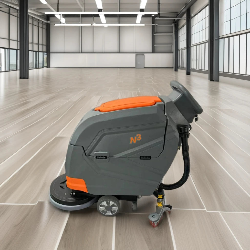 2024 Simple Design Industrial Supermarket Walk Behind Compact Floor Scrubber Walk Behind Floor Washing Machine Floor Dryer