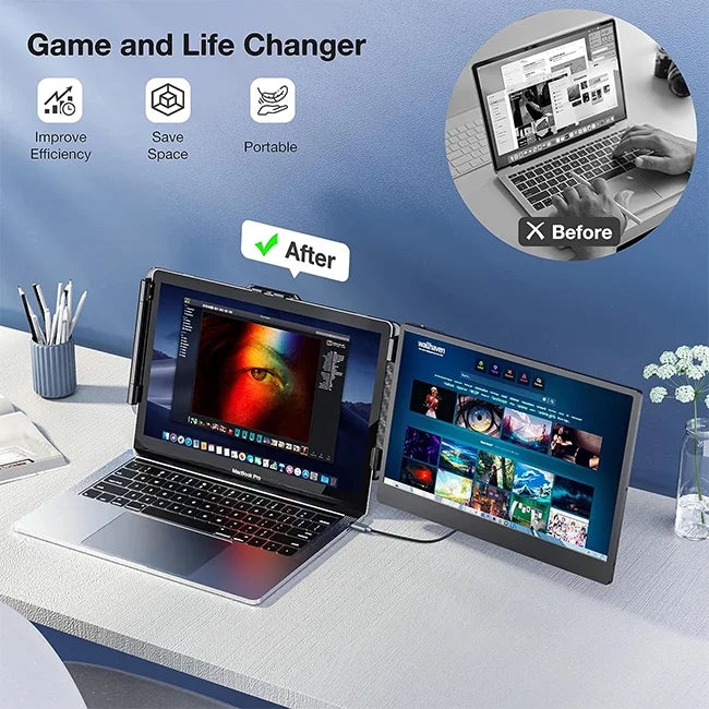 14" Laptop Screen Extender 1080P S1 Portable Monitor for Laptop Speakers & Kickstand Type-C Plug and Play for 13"-17"Laptops