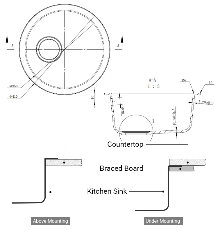 SHKRT Gorgeous Single Bowl Round Quartz Sink 410mm Mini Modern Oatmeal Sink Lowest Price Without Drainer