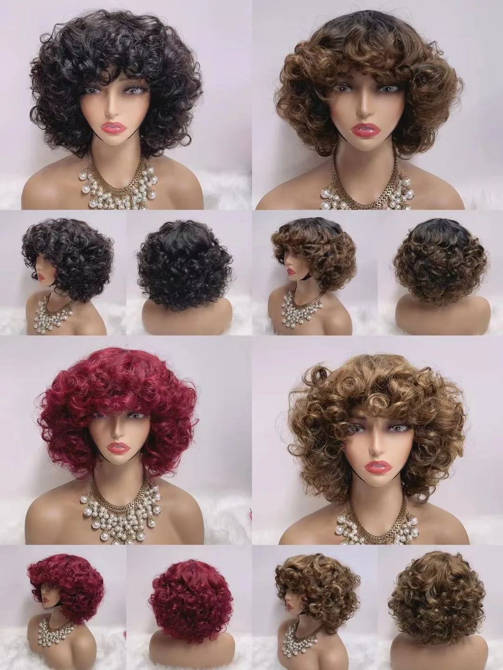 RG1510  Free Part Natural Hairstyles Machine Wig With No Lace 100% Virgin Human Hair Short Bangs Loose Wigs for Black Women