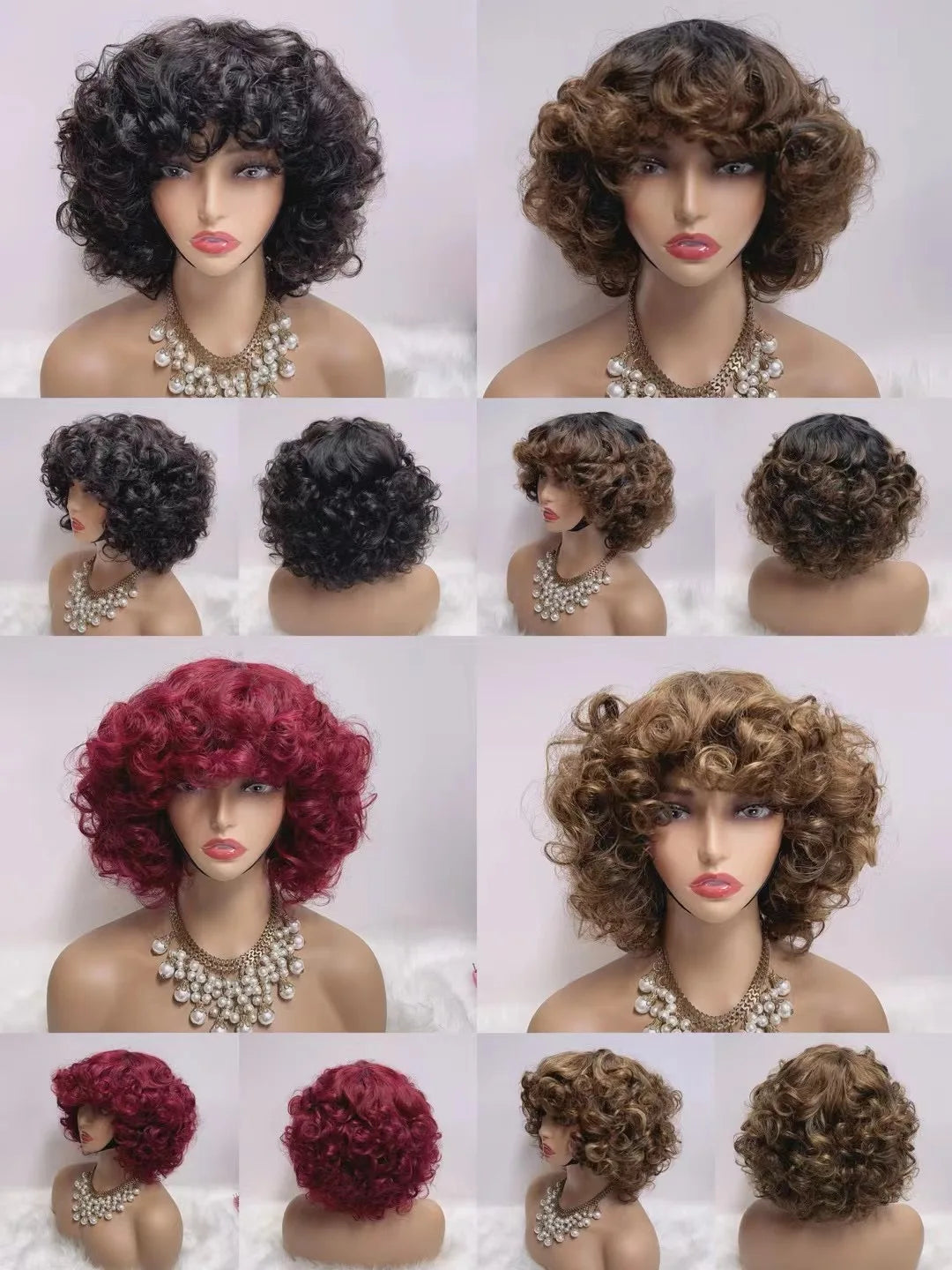 RG1510  Free Part Natural Hairstyles Machine Wig With No Lace 100% Virgin Human Hair Short Bangs Loose Wigs for Black Women