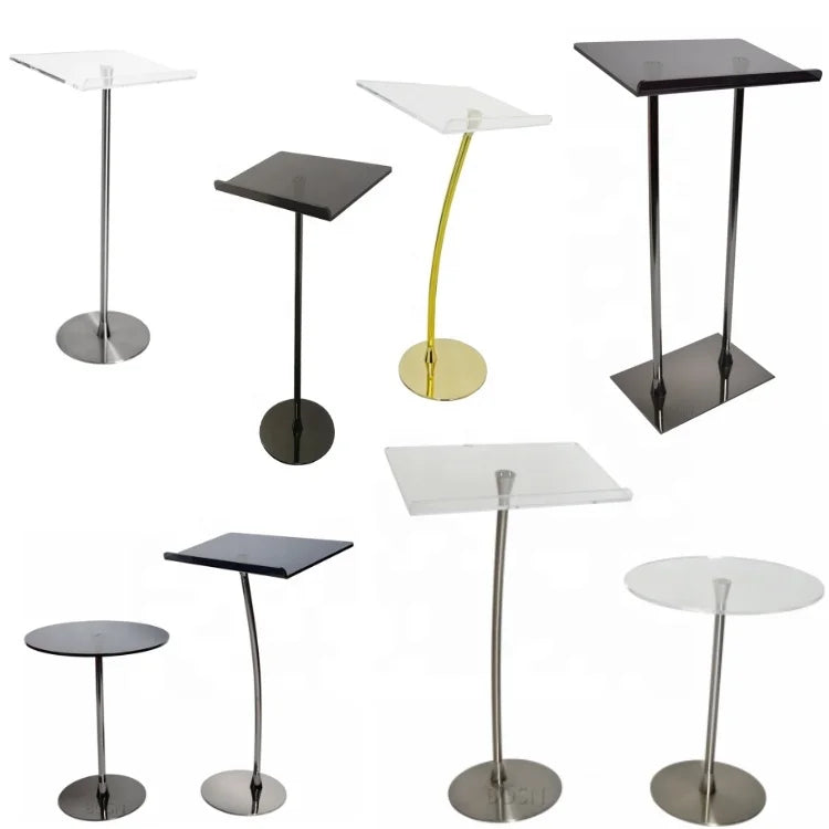 Portable Acrylic Curved Lucite Acrylic Lecture Curved Podium Presentation Lectern Golden Acrylic Church Pulpit