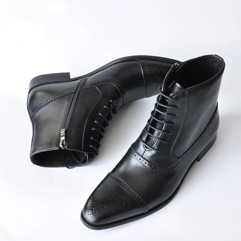 2024 British Style Fashion Footwear Men's PU Leather Brogue Boot Dress Shoes Men Ankle Boots