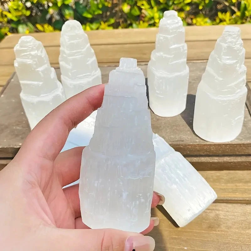 1 Pc Crystal Hola Hot Sale Nature Selenite Tower Moroccan Healing Tower  Feishui Home Decor Spiritual Crystal