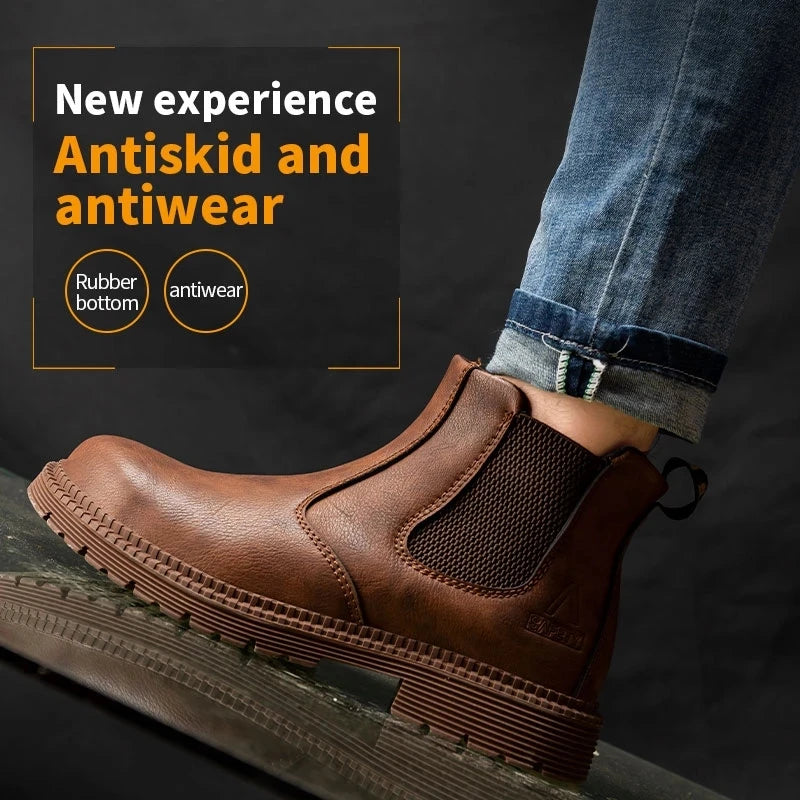 Waterproof Safety Work Men Shoes Chelsea Steel Toe Leather Boots Construction Security Boots for Men Genuine Leather