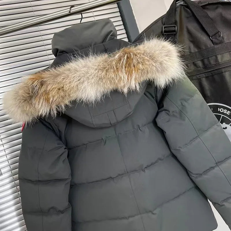 1.1Classic Style High Quality Warm Outwear Coat Windproof Hot Real Coyote Fur Winter Mens Canadian Wnd Parka Goose Down