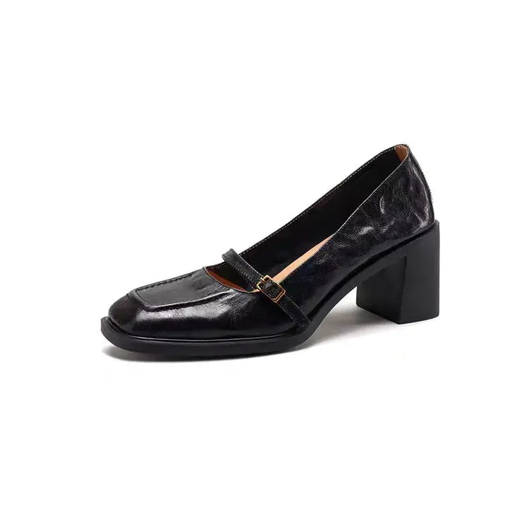 2024 Autumn New Women's High Quality Leather Casual Pumps Square Heel Closed Toe Sporty Style Low Daily Use Lady Shoes Wholesale