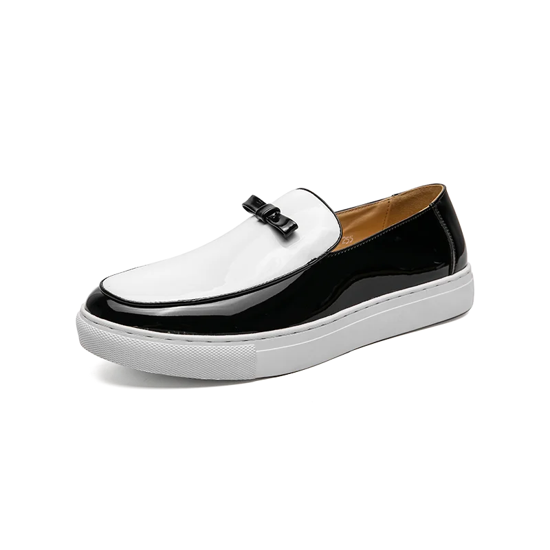 2024 High Quality Fashion Slip-on Casual Shoes Flat PU Leather Black and White Dress Shoes for Men