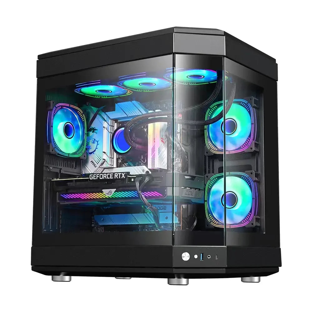 "RGB Tempered Glass Gaming PC Case for ATX/M-ATX Mid Tower Stock Full View Side Panel"