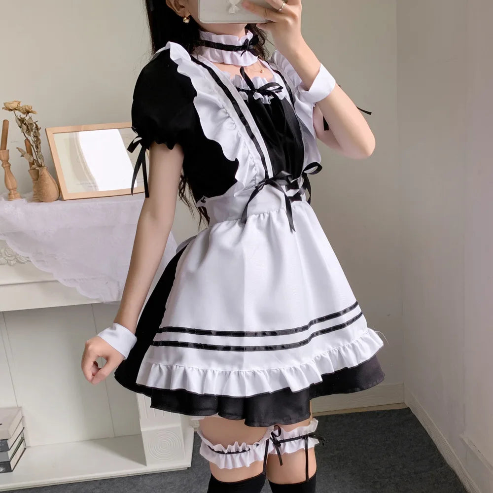 2021 Black Cute Lolita Maid Costumes Girls Women Lovely Maid Cosplay Uniform Animation Show Japanese Outfit Dress Clothes
