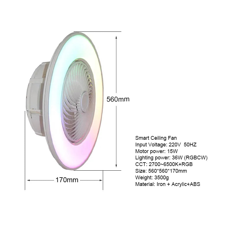 LEDEAST XH-TW1F 36W RGB Low Noise Tuya Wifi Remote Control Smart Led Ceiling Fan With Light for Home Bedroom Living Room