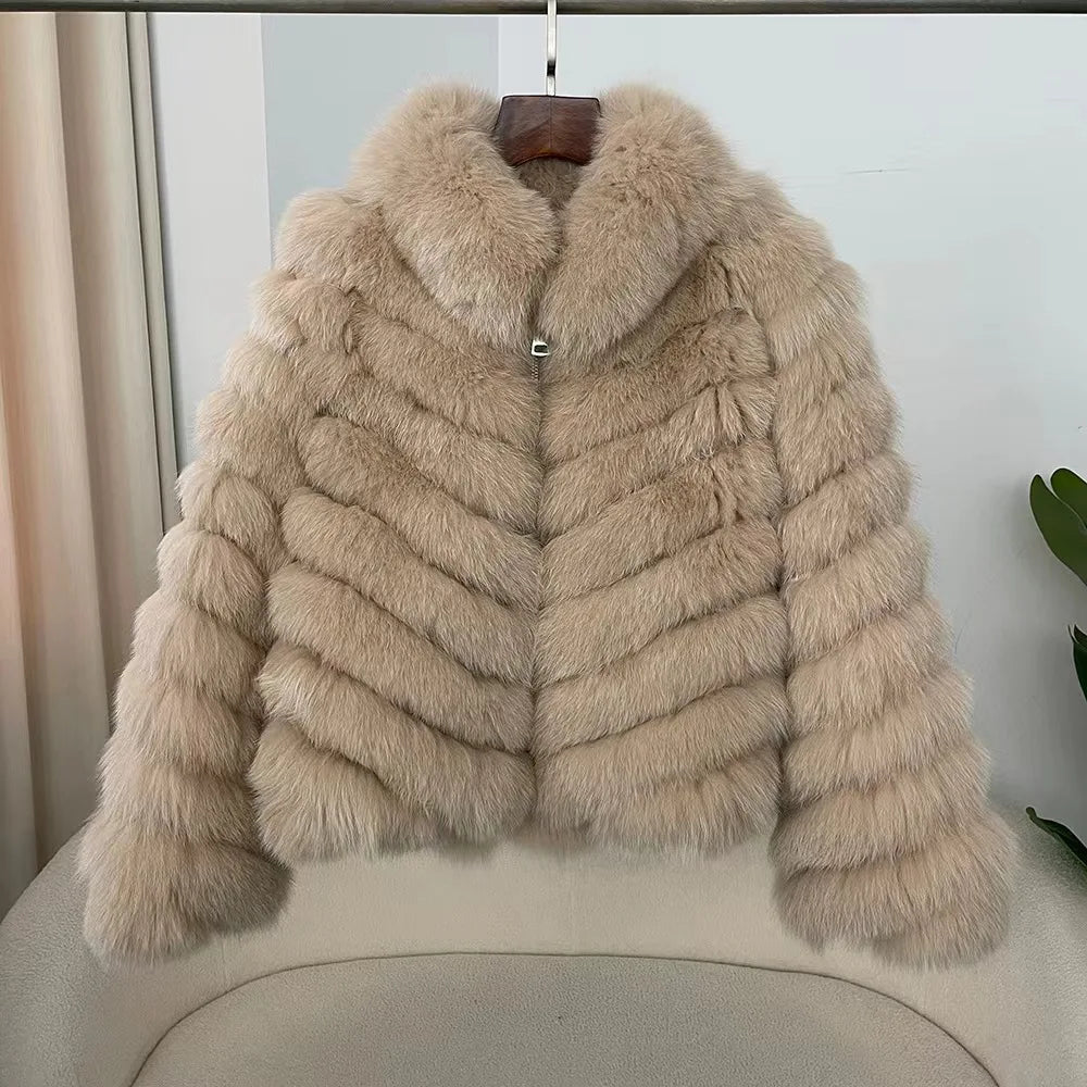 2024 New Arrival Winter Thick Warm Leather Fur Jacket Women Real Fox Fur Coat