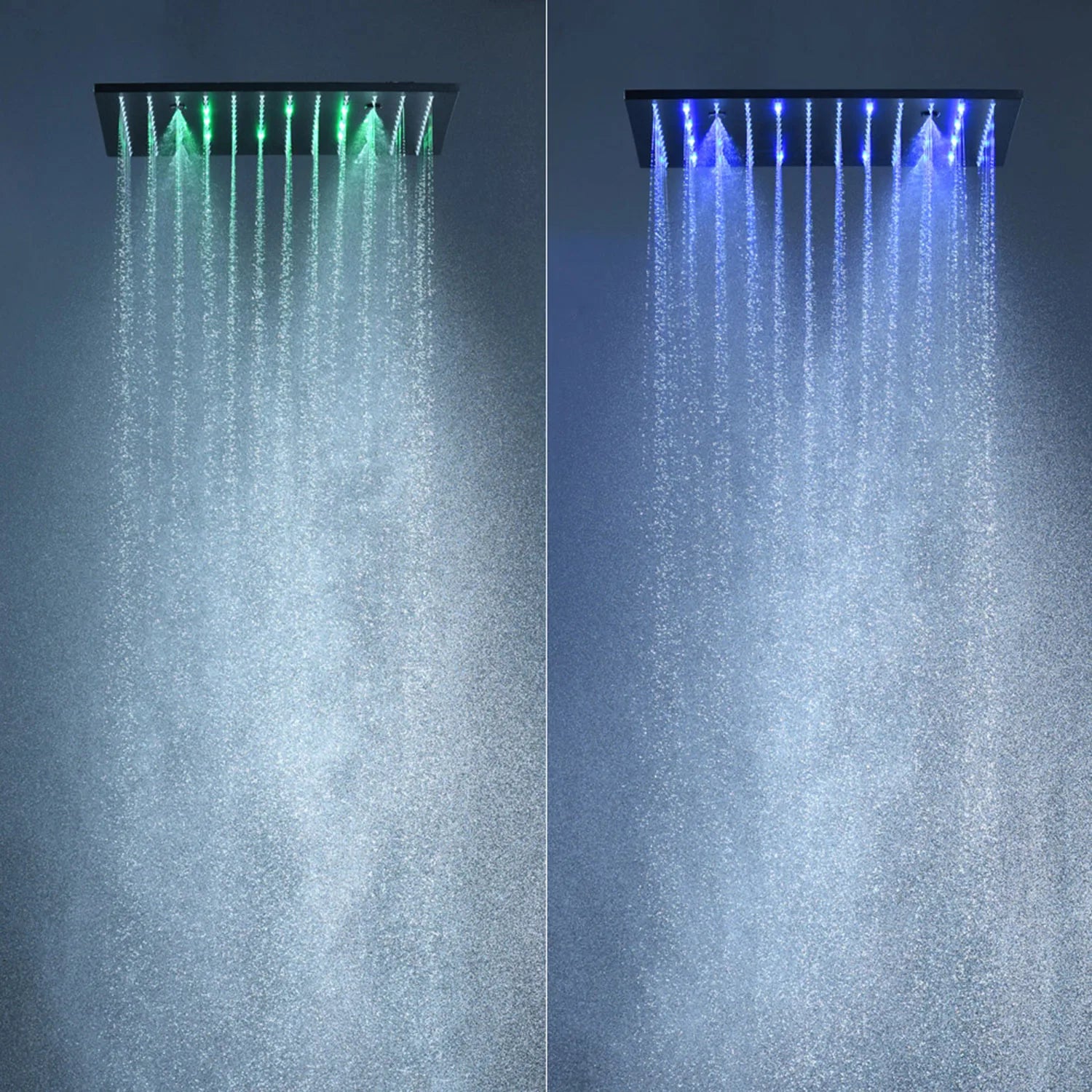 20 Inches Ceiling Mounted Square Led Shower Panel Set Rainfall Spray Thermostatic Valve Mixer With Side Jets