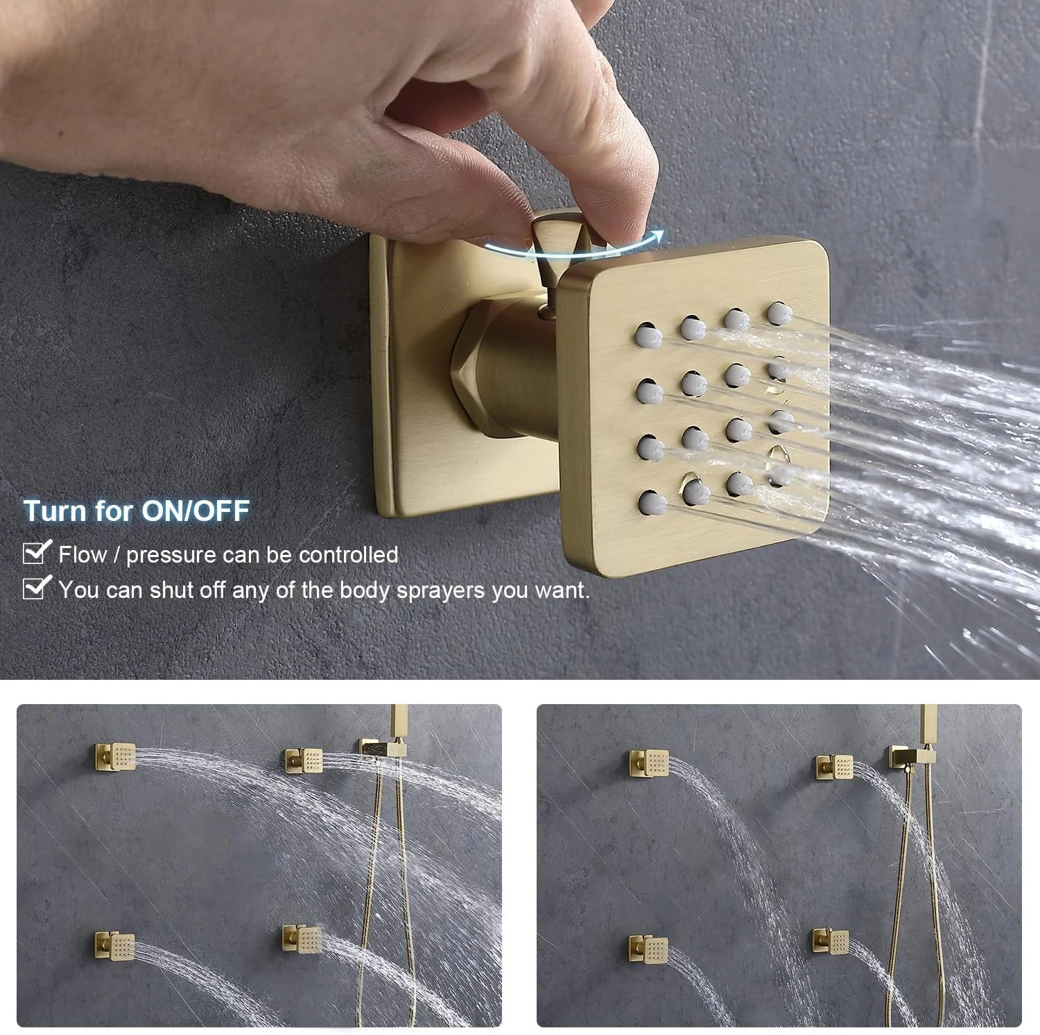 Upgrade 10 Rainfall Head 4PC On-Off Switch Body Glowing Icon Diverter Valve All-Jets Shower System One Handheld Brushed Faucet