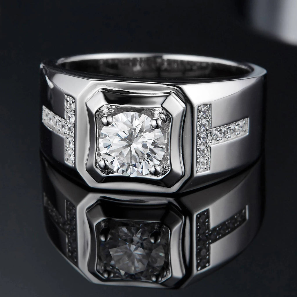 SGARIT Dropshipping 1ct Moissanite Diamond Ring Jewellery White Gold Plated 925 Sterling Silver Jewelry Finger Ring for Men