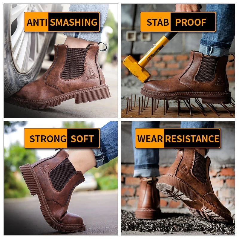Waterproof Safety Work Men Shoes Chelsea Steel Toe Leather Boots Construction Security Boots for Men Genuine Leather