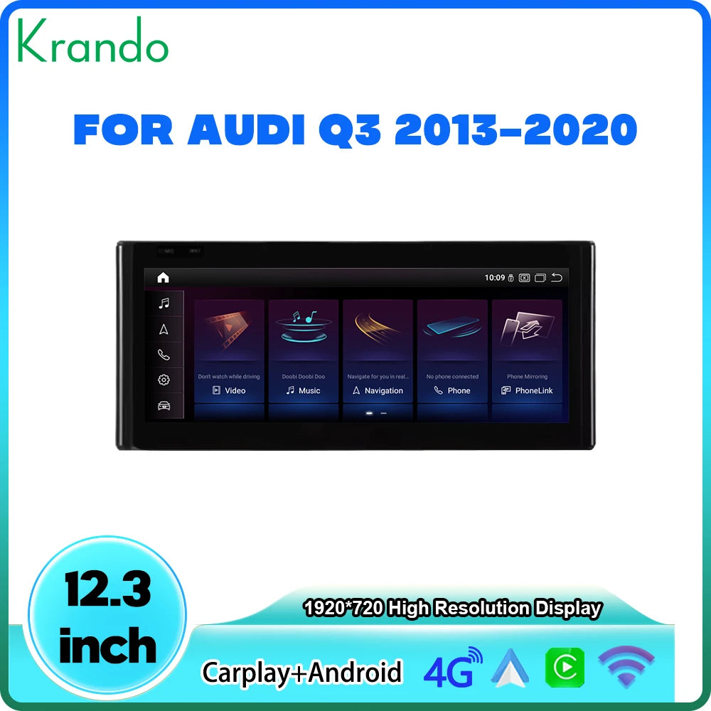 12.3'' Qualcomm Android 13.0 Head Unit for Audi Q3 2011-2018 Car Stereo Radio Navigation Wireless CarPlay Multimedia 4G SIM GPS