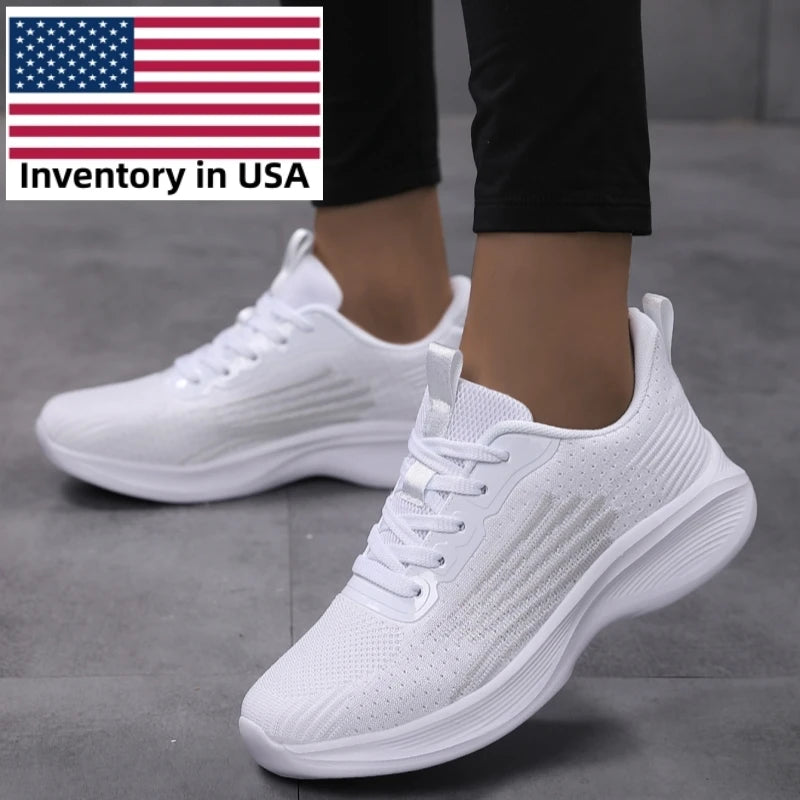 2025 Best Selling Women's Casual Lightweight Sneakers Breathable Fabric Upper Lace-Up Design Dropshipping Product