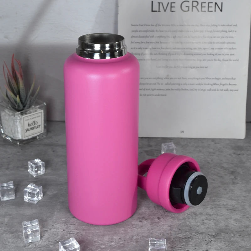 US RTS 26oz Stainless Steel Water Bottle Powder Coating Double Walled Tumbler Press Open Lid Vacuum Flask for Laser Hot Pink