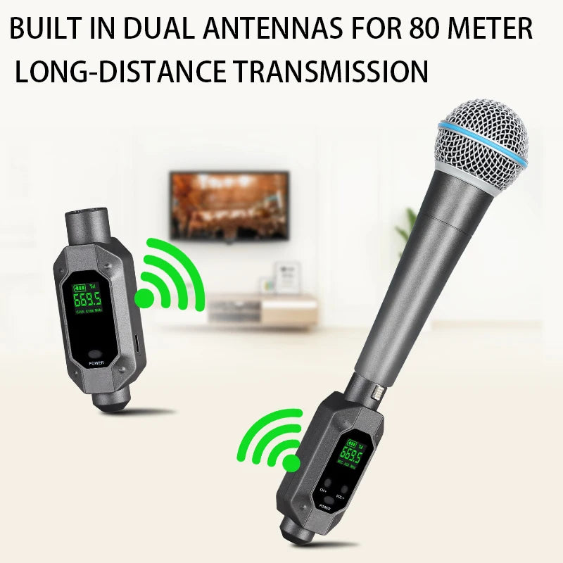 2024 Newest Portable UHF Wireless Adapter System Microphone Transmitter & Receiver for Wired Dynamic Microphone Box Package