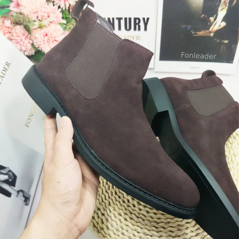 Genuine Leather Boots Fashion High Top Classic Durable Formal Chelsea Boots for Men