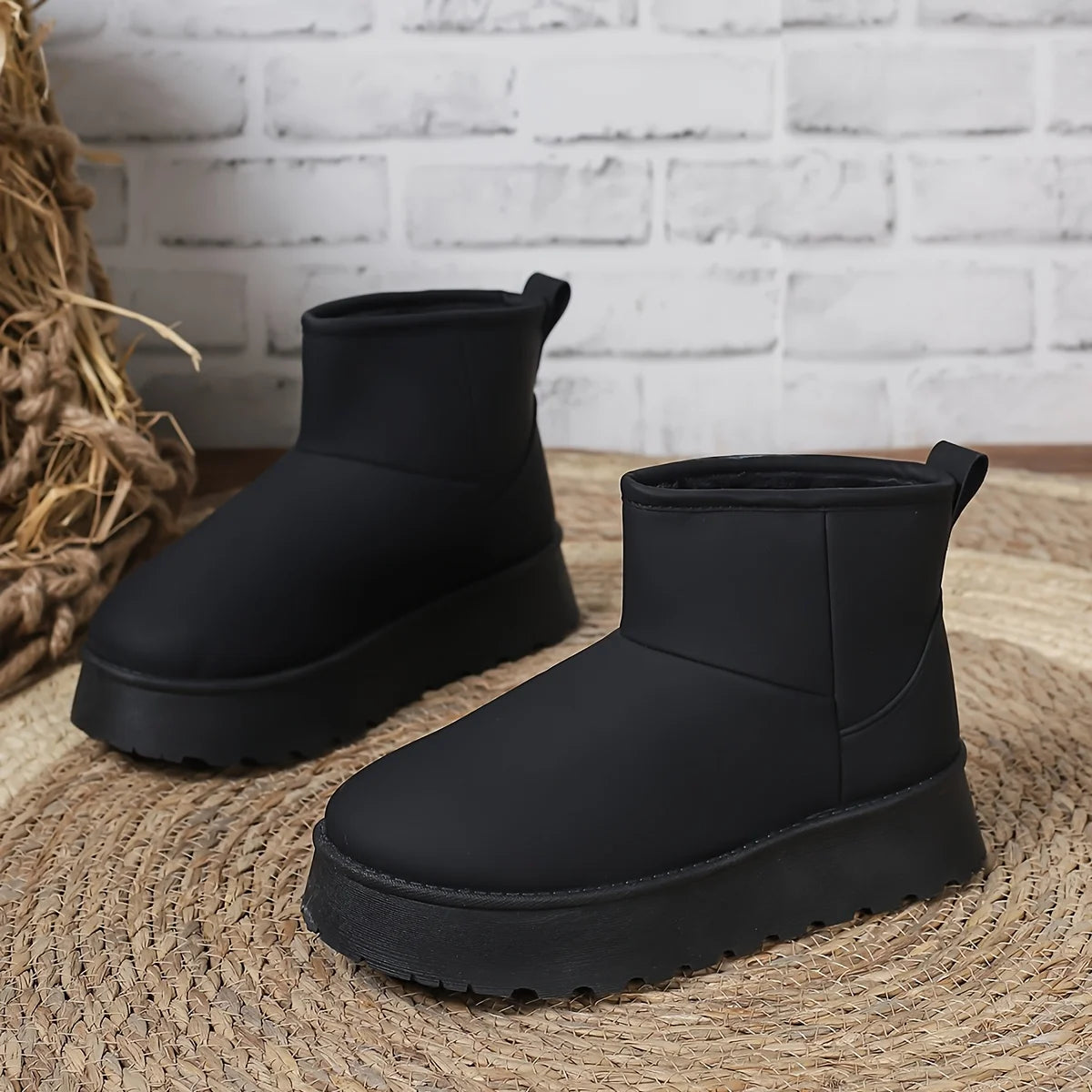 2025 Autumn and Winter New Style Warm and Cold-proof Plus Velvet Snow Boots Solid Color Boots Heightened Thick Sole Ankle Boots